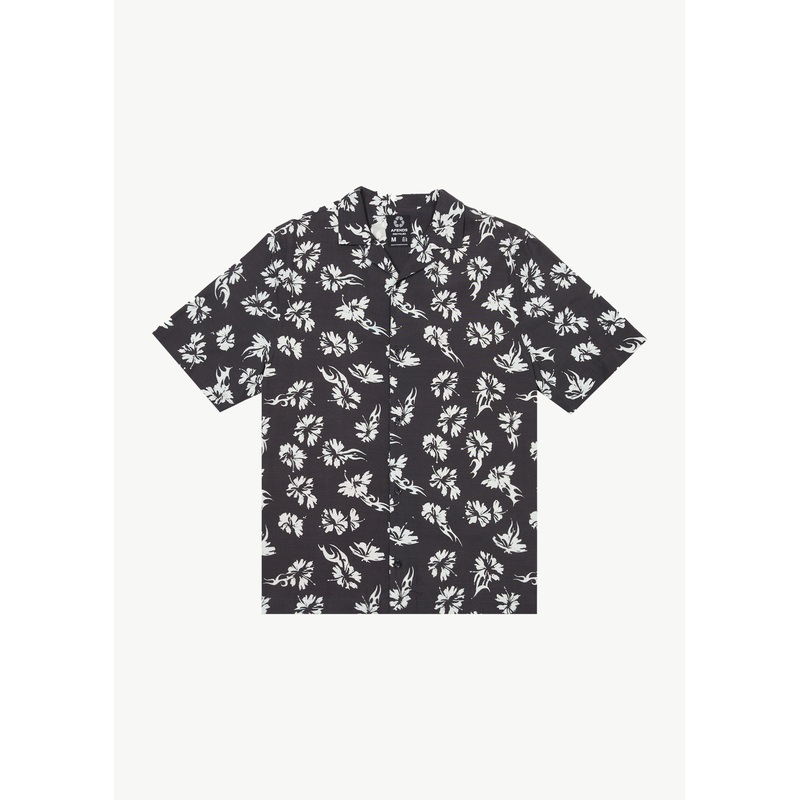 AFENDS Mens Hibiscus – Cuban Shirt – Black