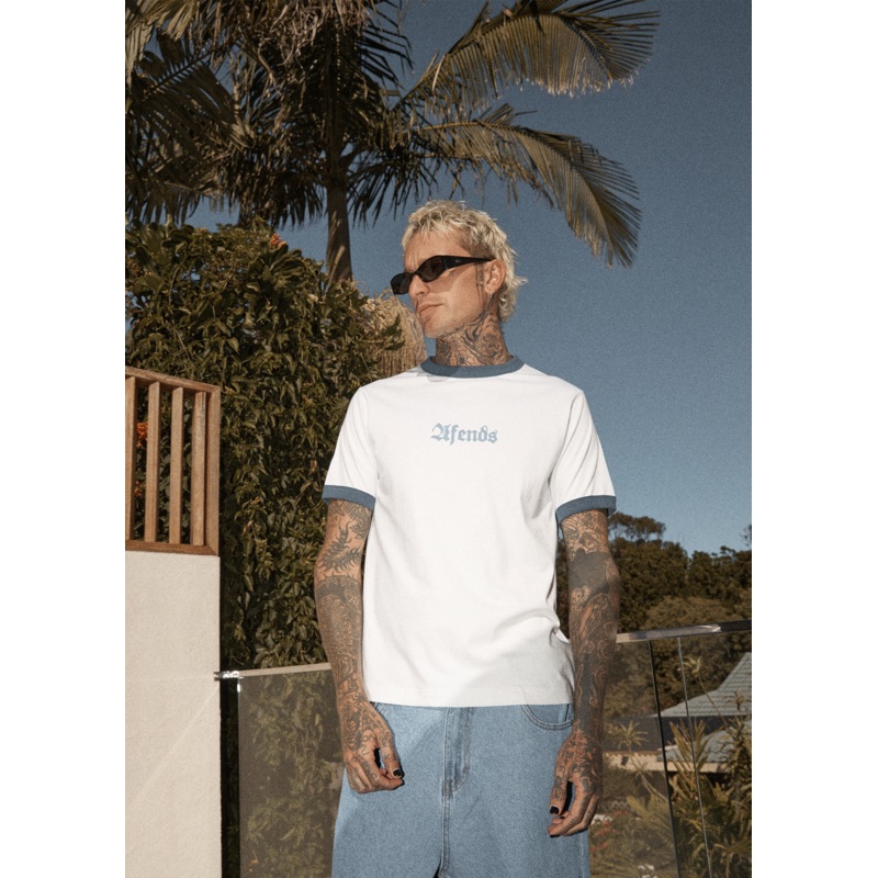 AFENDS Mens Interstellar – Ringer Tee – White