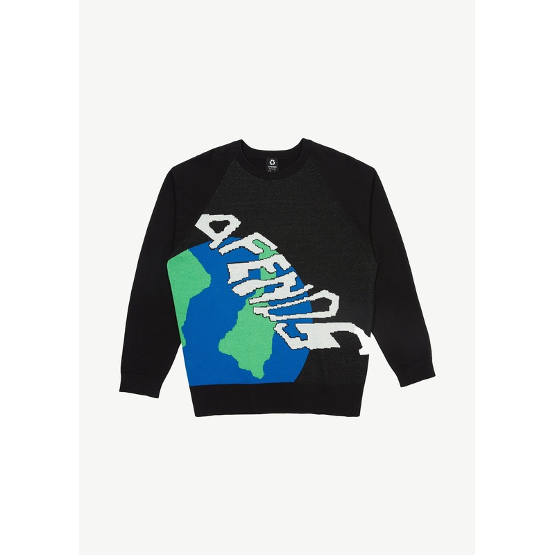 AFENDS Mens Orbital – Raglan Knitted Crew Neck Jumper – Black