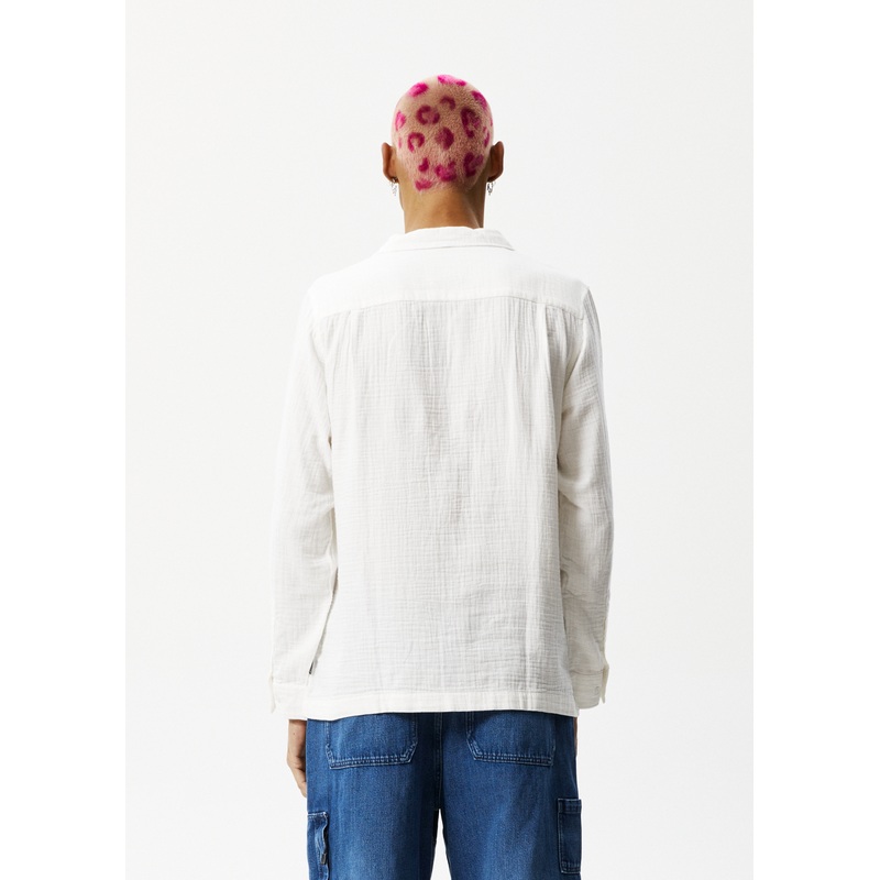 AFENDS Mens Stratosphere – Long Sleeve Shirt – Off White