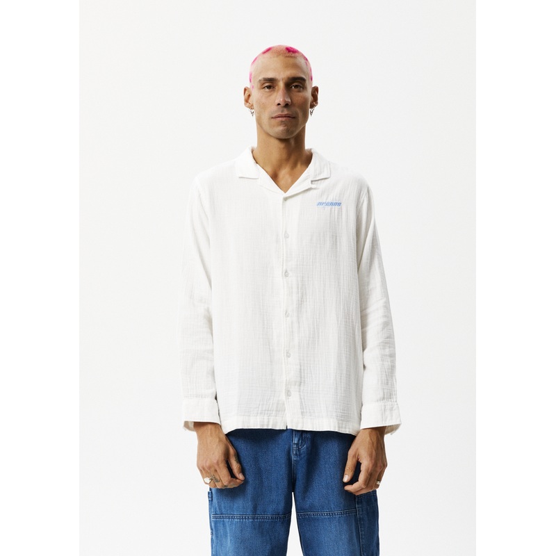 AFENDS Mens Stratosphere – Long Sleeve Shirt – Off White