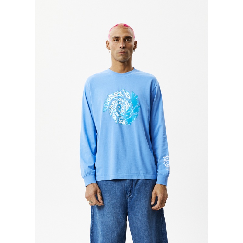 AFENDS Mens Water Is Life – Long Sleeve Graphic Tee – Arctic