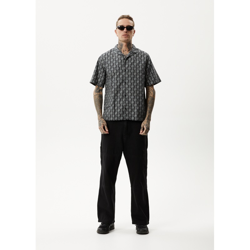 AFENDS Mens Worldstar – Cuban Short Sleeve Shirt – Black