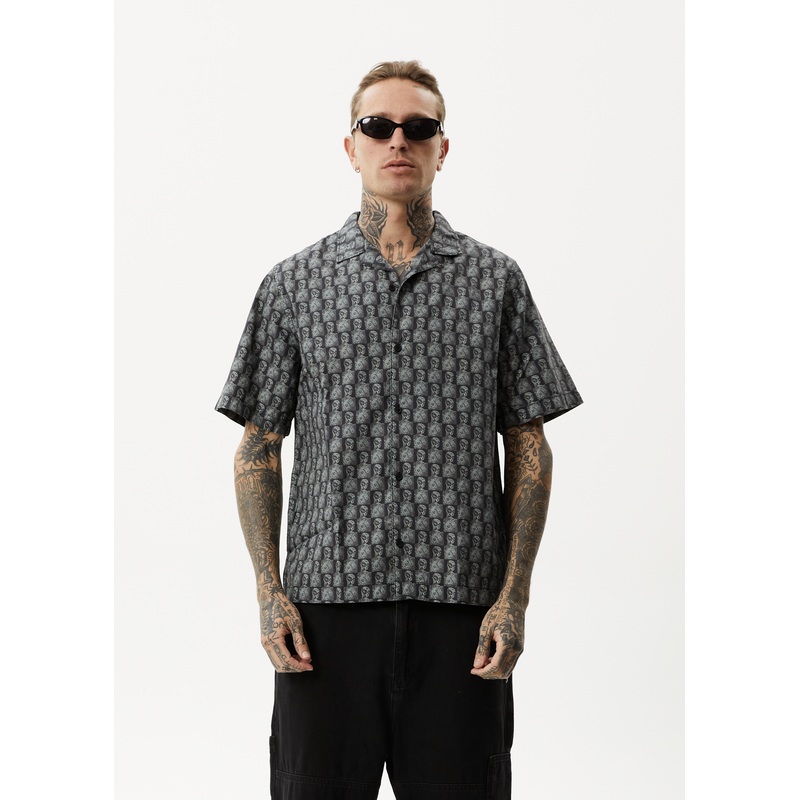 AFENDS Mens Worldstar – Cuban Short Sleeve Shirt – Black