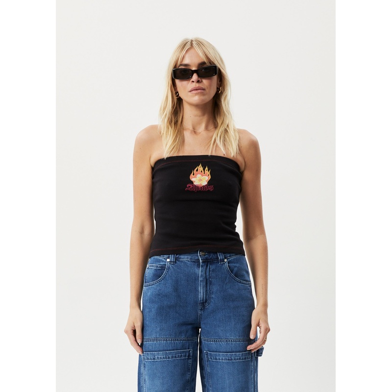 AFENDS Womens Burning – Rib Tube Top – Black