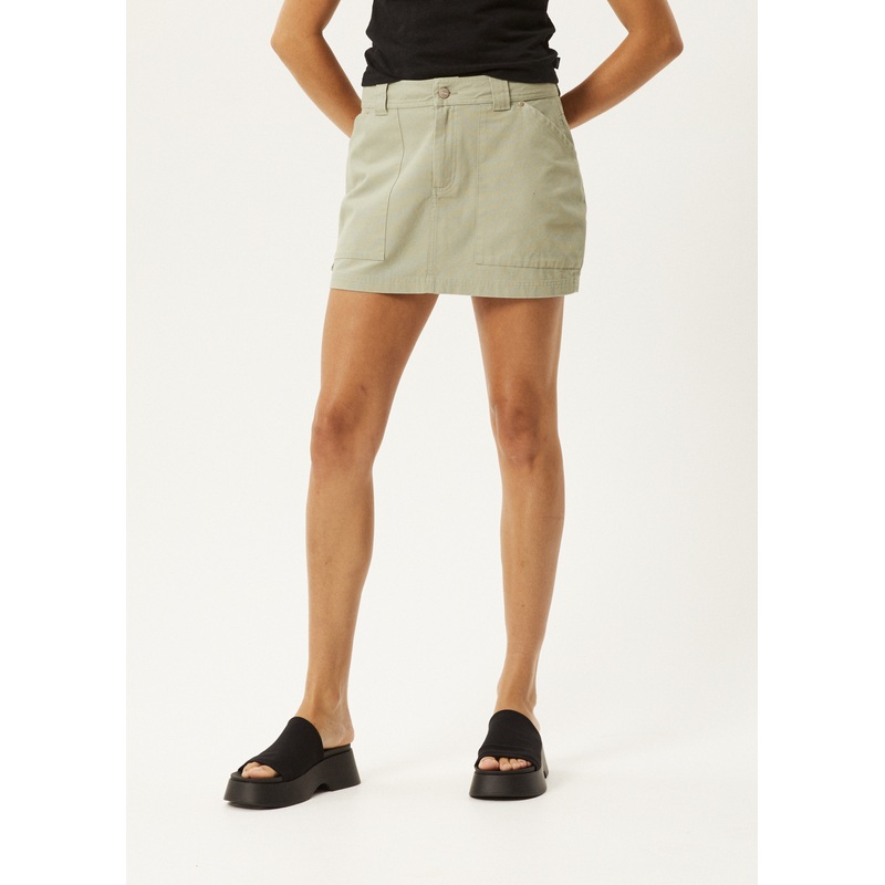 AFENDS Womens Lexi – Cargo Mini Skirt – Eucalyptus