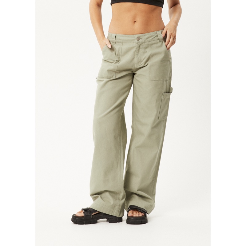 AFENDS Womens Lexi – Low Rise Workwear Pant – Eucalyptus