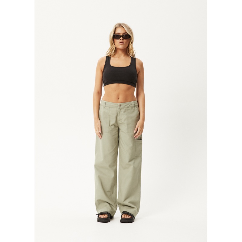 AFENDS Womens Lexi – Low Rise Workwear Pant – Eucalyptus