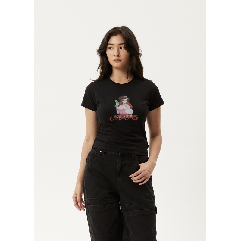 AFENDS Womens Worlds Above – Baby Tee – Black