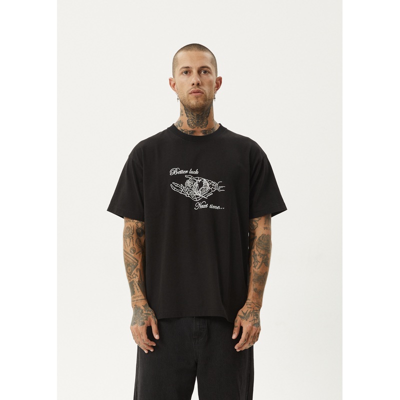 AFENDS Mens Bad Luck – Heavy Boxy Tee – Black