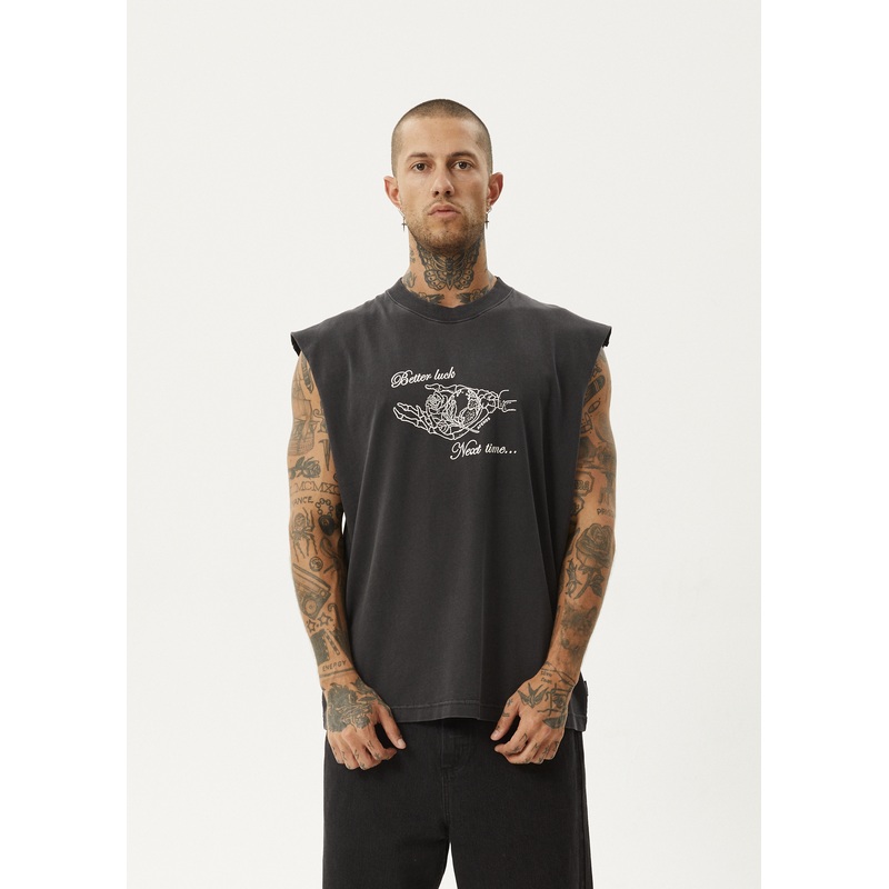 AFENDS Mens Bad Luck – Sleeveless Tee – Stone Black
