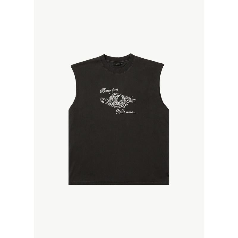 AFENDS Mens Bad Luck – Sleeveless Tee – Stone Black