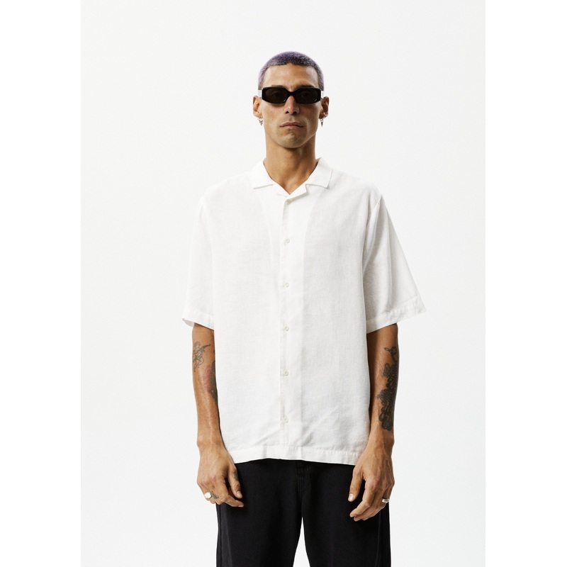 AFENDS Mens Daily – Cuban Short Sleeve Shirt – White