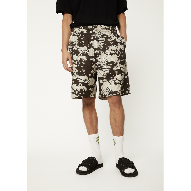 AFENDS Mens Ninety Eights – Baggy Elastic Waist Short – Earth Camo