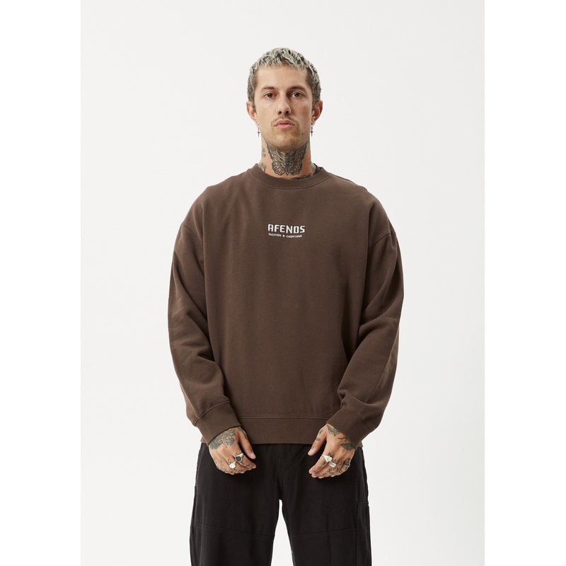 AFENDS Mens Questions – Crew Neck Jumper – Coffee