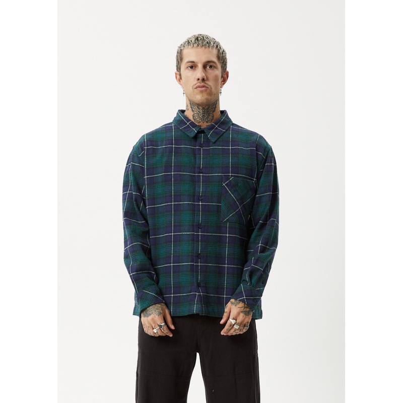 AFENDS Mens Questions – Flannel Shirt – Navy