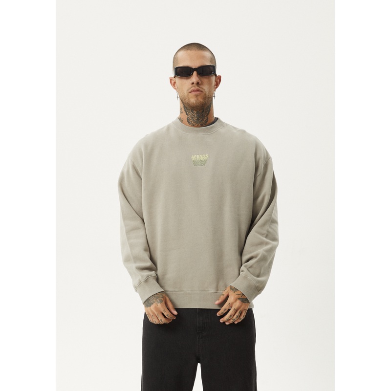 AFENDS Mens Repeat – Crew Neck Jumper – Olive