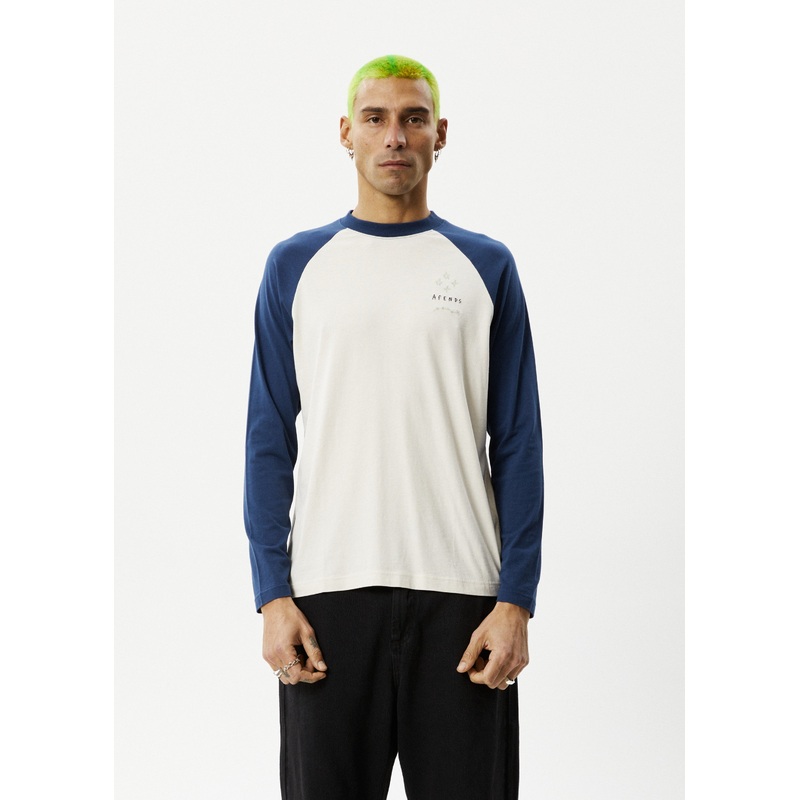 AFENDS Mens Stars – Long Sleeve Raglan Tee – Moonbeam