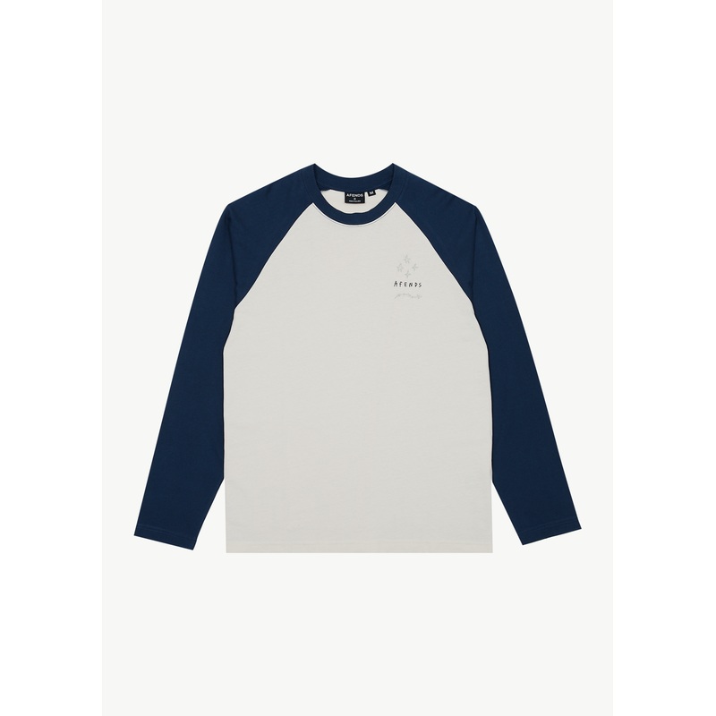 AFENDS Mens Stars – Long Sleeve Raglan Tee – Moonbeam