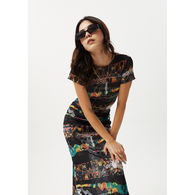 AFENDS Womens Astral – Sheer Dress – Black