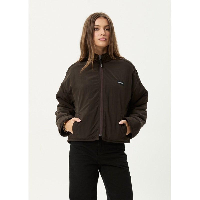 AFENDS Womens Berlin – Reversible  Polar Fleece Jacket – Coffee