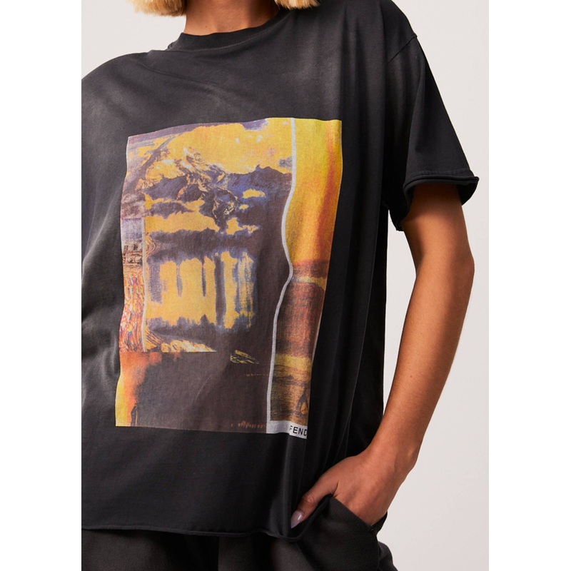 AFENDS Womens Boulevard – Oversized Graphic Tee – Worn Black