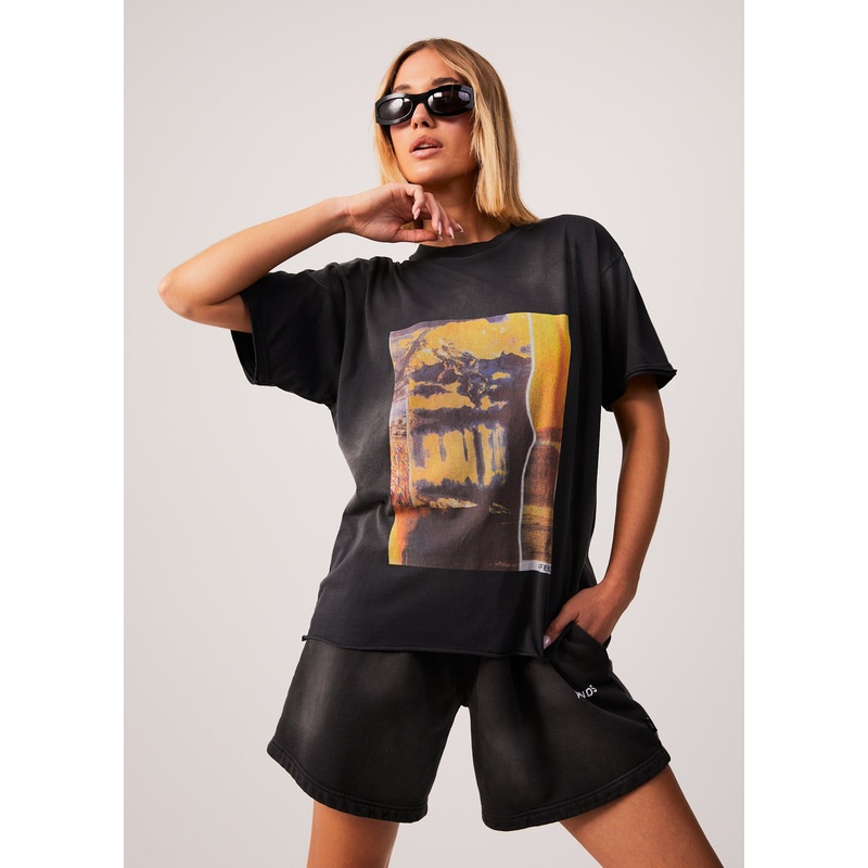 AFENDS Womens Boulevard – Oversized Graphic Tee – Worn Black