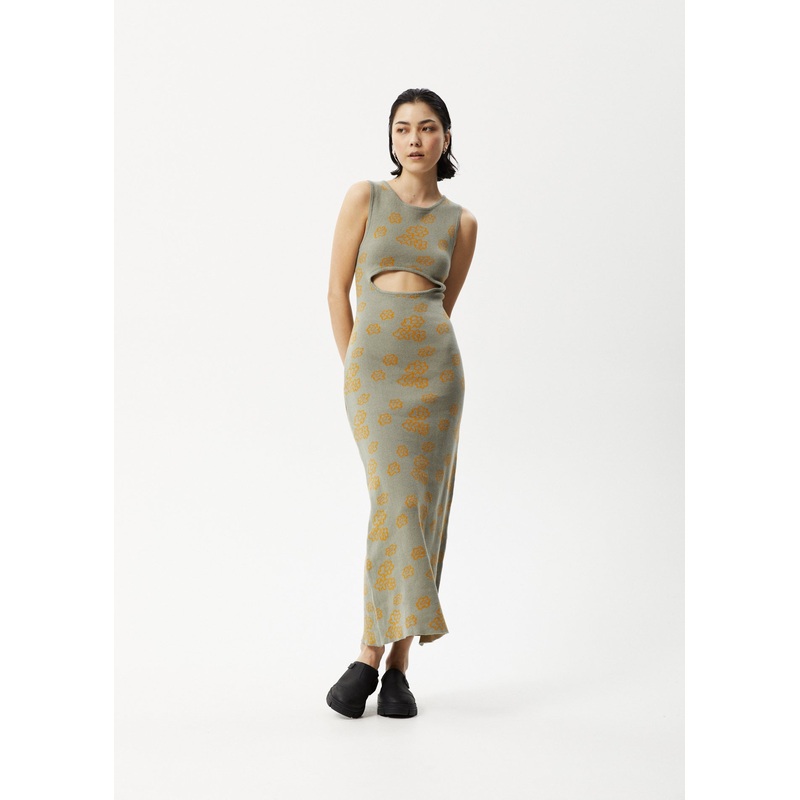 AFENDS Womens Clara – Knit Cut Out Maxi Dress – Olive