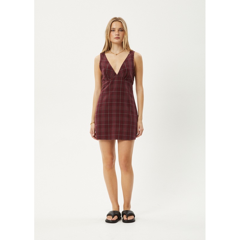 AFENDS Womens Eboni – Check Mini Dress – Port