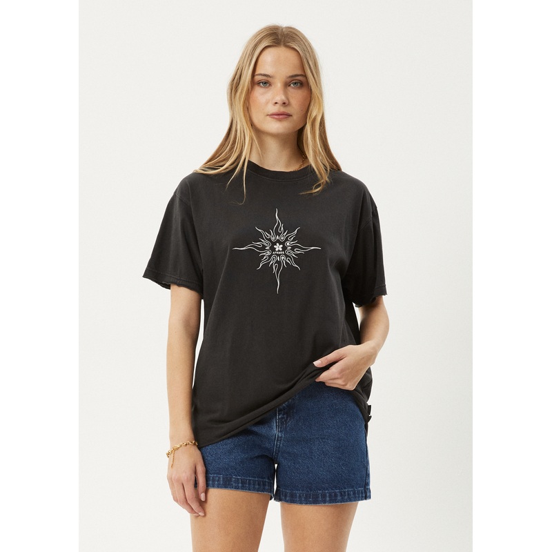 AFENDS Womens Sunny – Oversized Tee – Stone Black