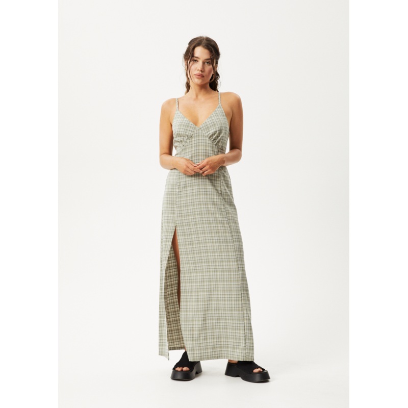 AFENDS Womens Willow Check – Maxi Dress – Military Check
