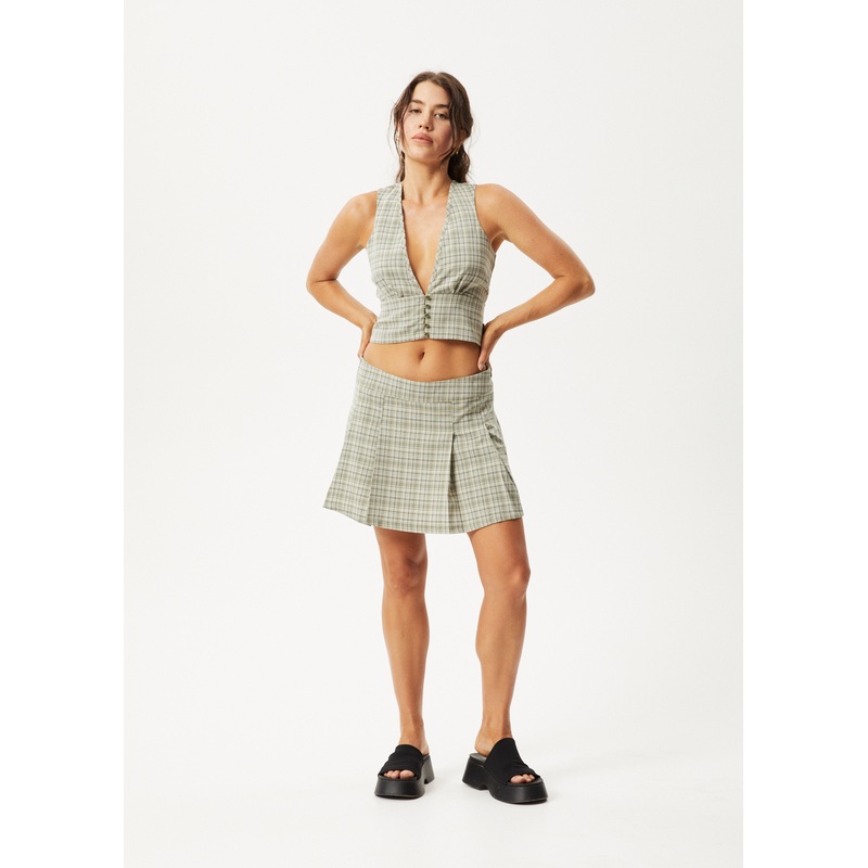 AFENDS Womens Willow Check – Mini Skirt – Military Check