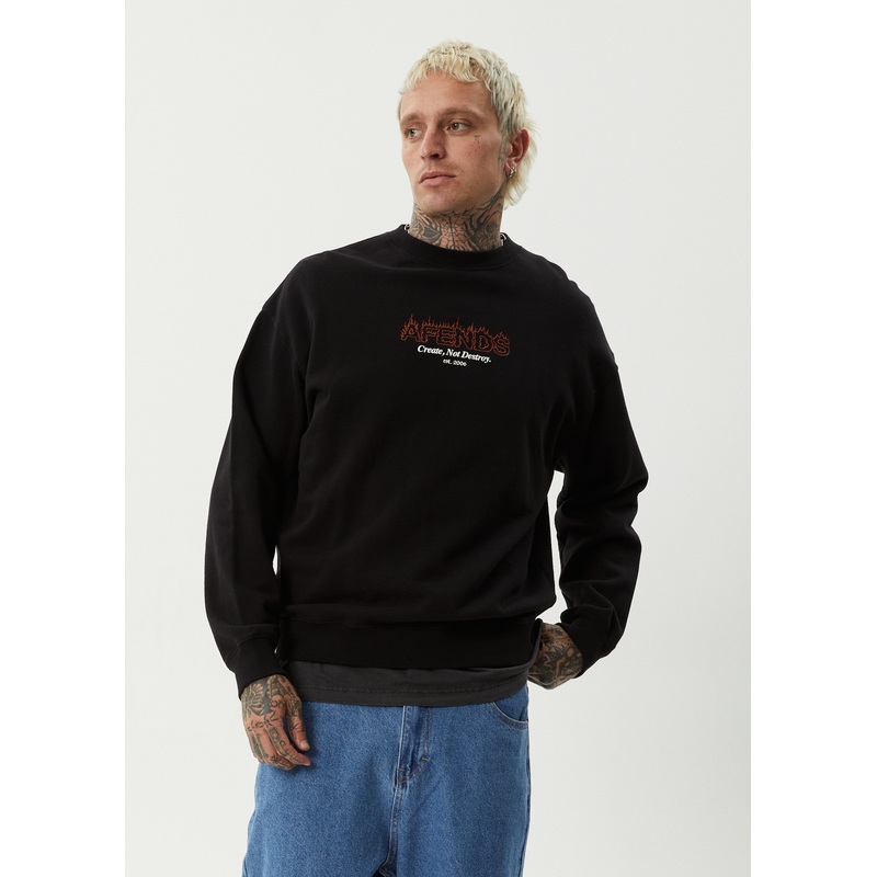 AFENDS Mens Ember – Crew Neck Jumper – Black