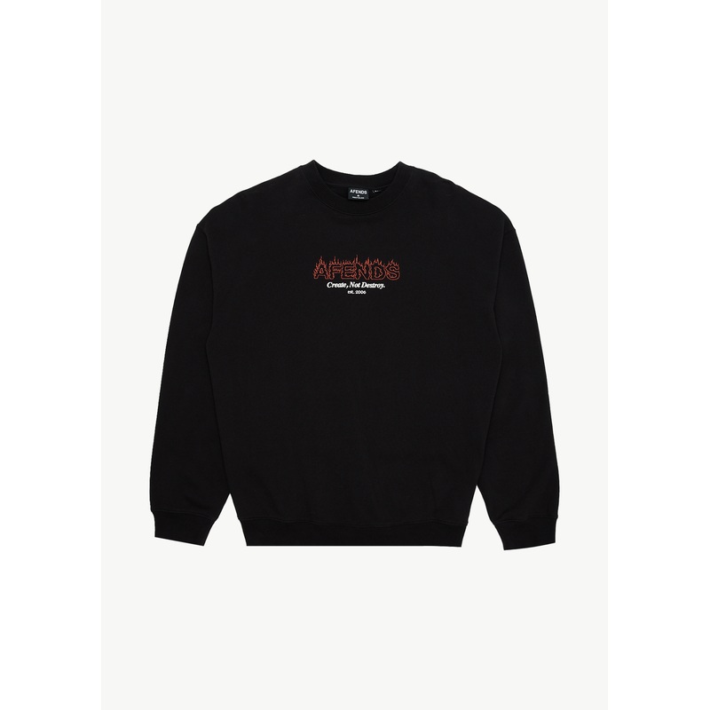 AFENDS Mens Ember – Crew Neck Jumper – Black