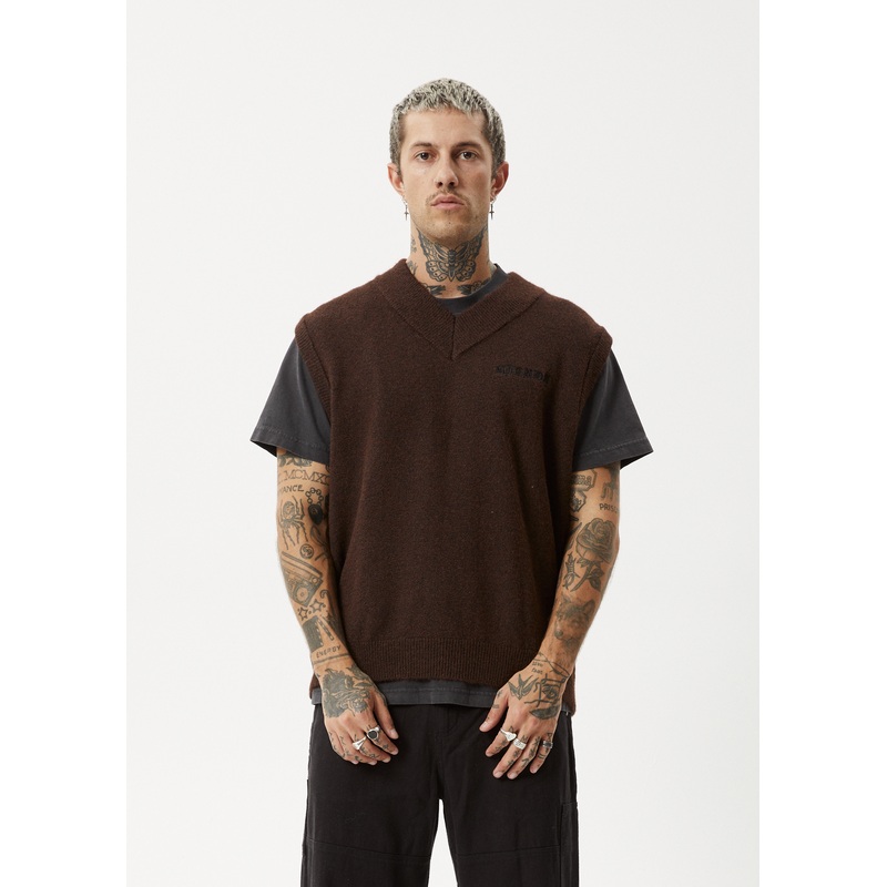 AFENDS Mens Gothic – Knit Vest – Coffee