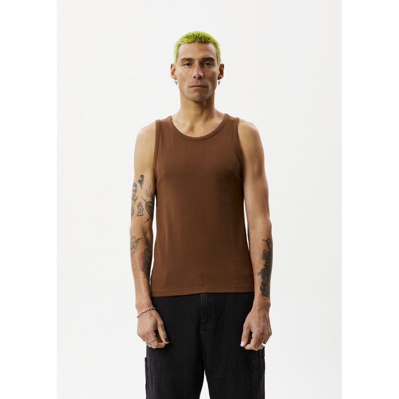 AFENDS Mens Paramount – Rib Singlet – Toffee