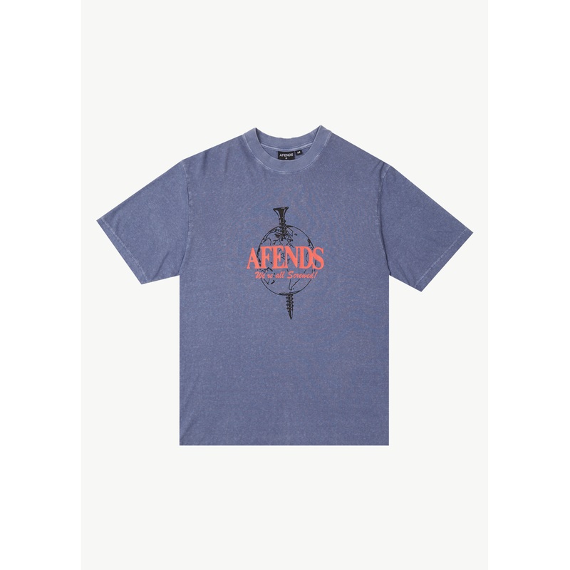 AFENDS Mens Screwed – Retro Tee – Washed Marlin