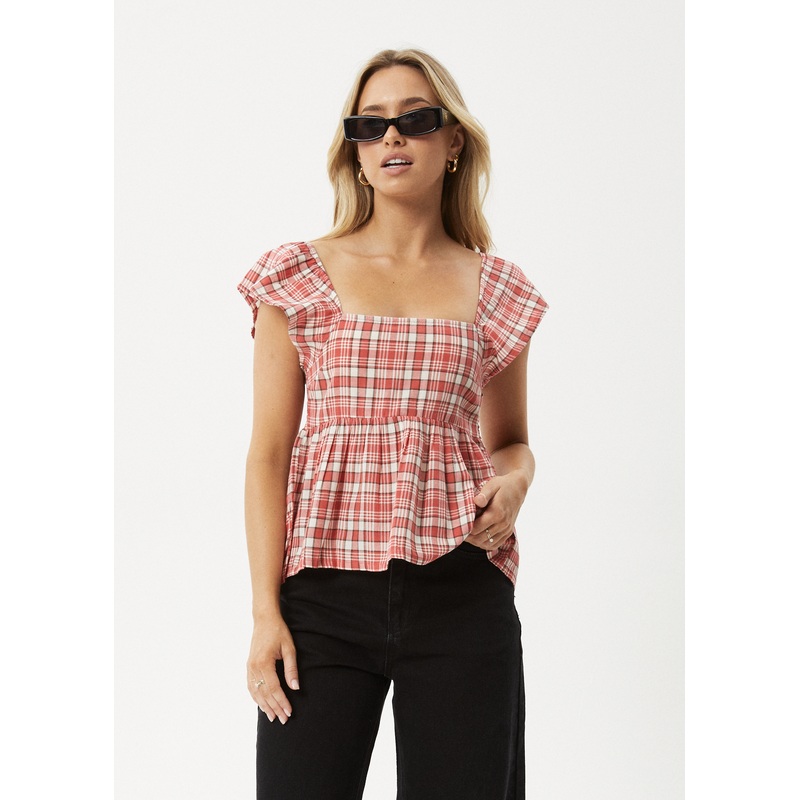AFENDS Womens Check Out – Top – Red Check
