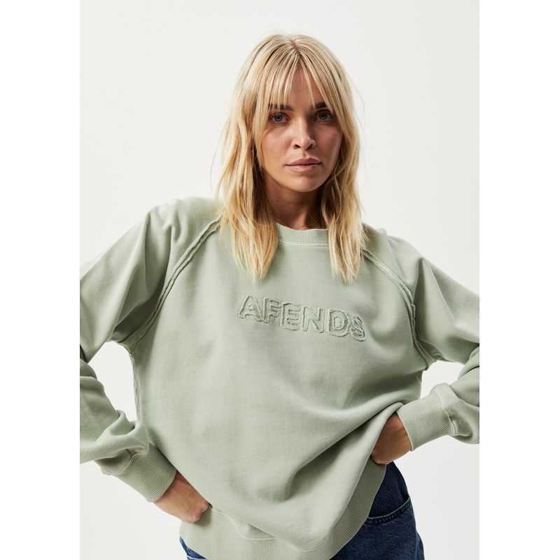 AFENDS Womens Cutback – Raglan Crew Neck Jumper – Eucalyptus