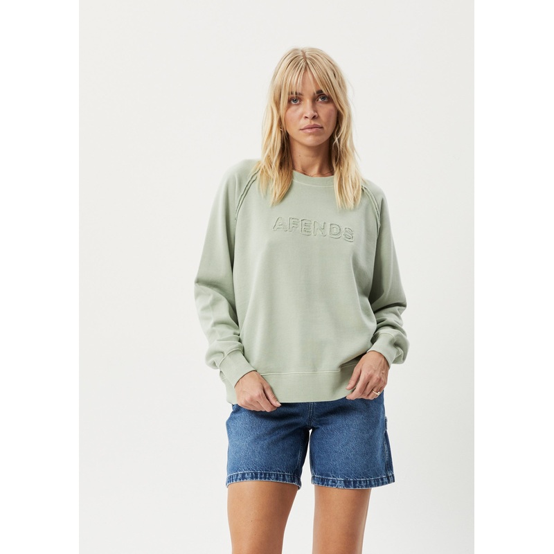 AFENDS Womens Cutback – Raglan Crew Neck Jumper – Eucalyptus