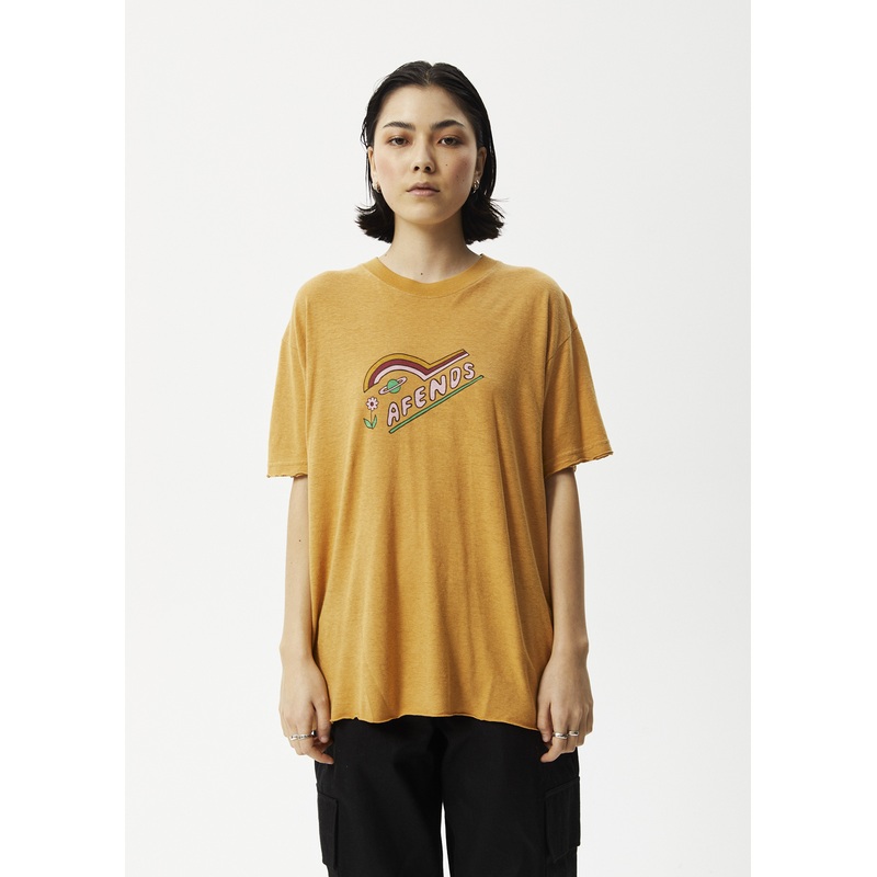 AFENDS Womens Day Dream Slay – Oversized Graphic Tee – Mustard