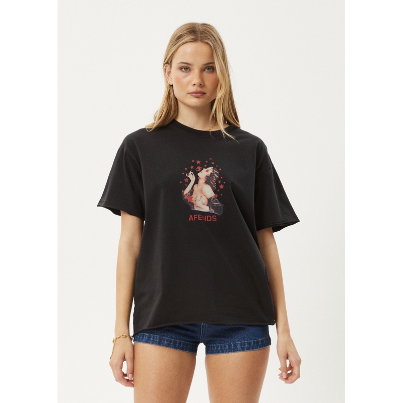 AFENDS Womens Dixie – Oversized Tee – Stone Black