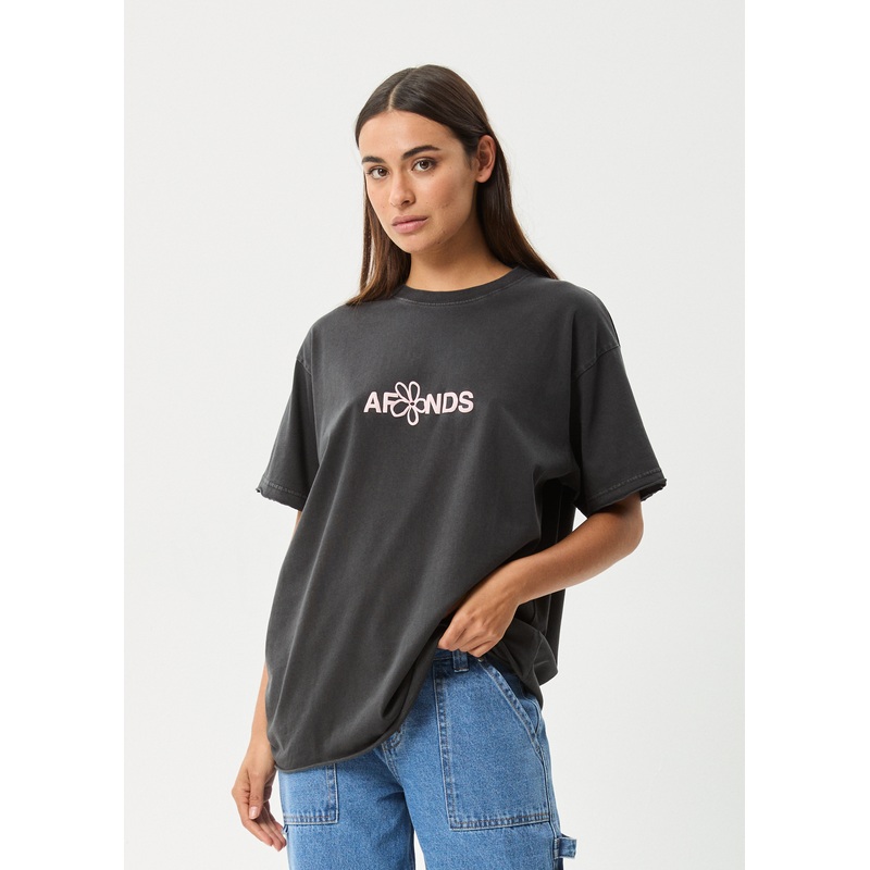 AFENDS Womens Frolic – Oversized Tee – Stone Black
