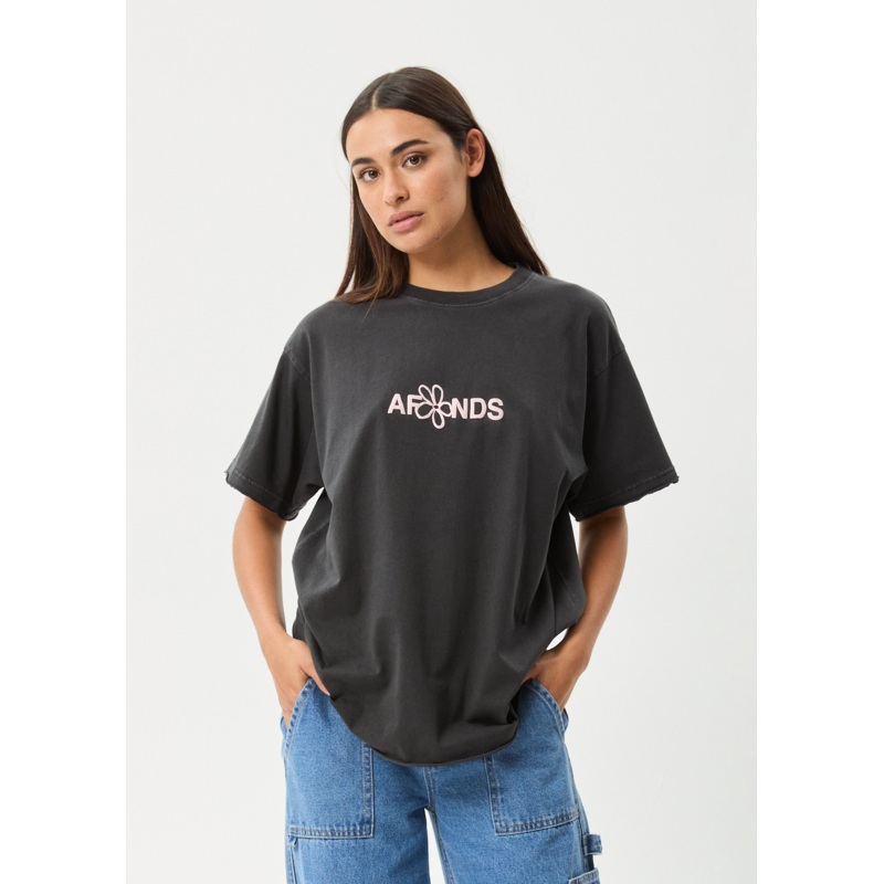 AFENDS Womens Frolic – Oversized Tee – Stone Black