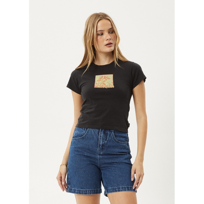 AFENDS Womens Ivy – Recyled Baby Tee – Stone Black
