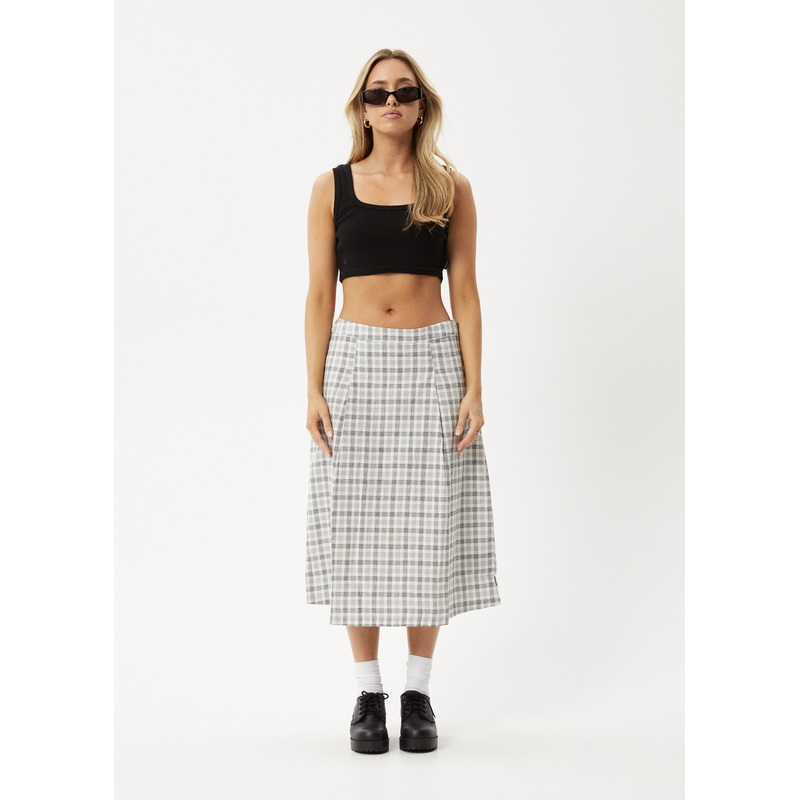 AFENDS Womens Leo – Seersucker Midi Skirt – Black / White