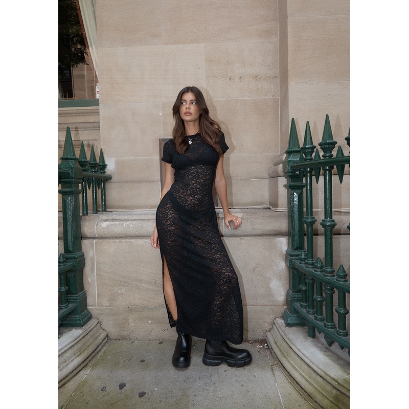 AFENDS Womens Poet – Lace Maxi Dress – Black