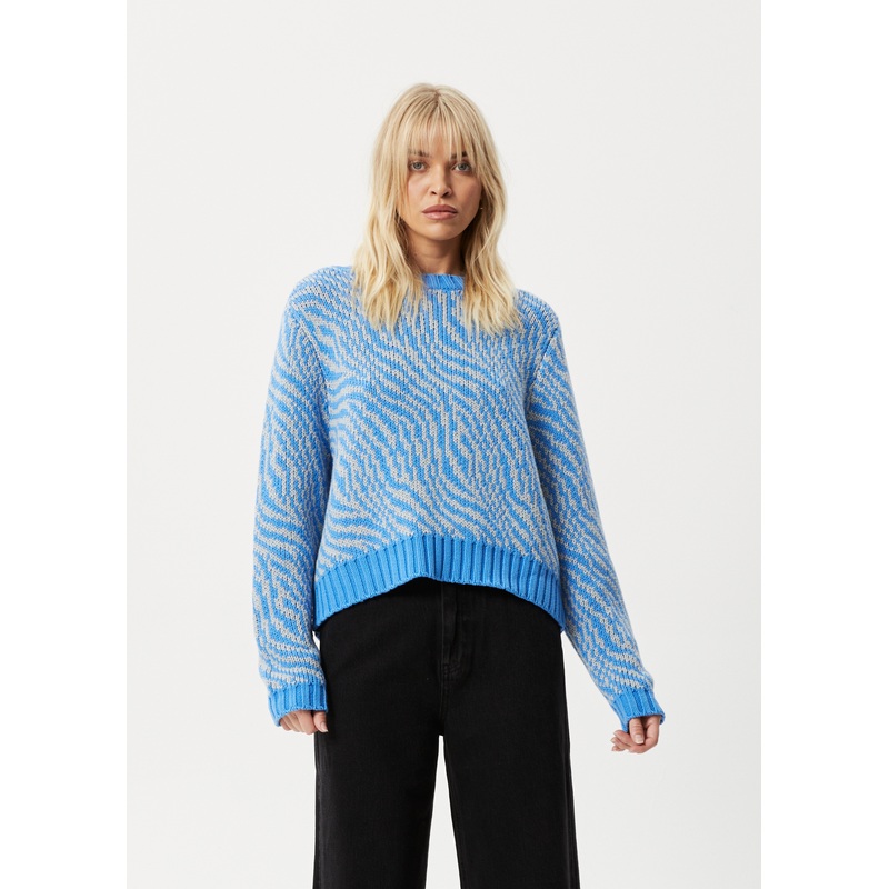 AFENDS Womens Shadows – Knitted Crew Neck Jumper – Arctic