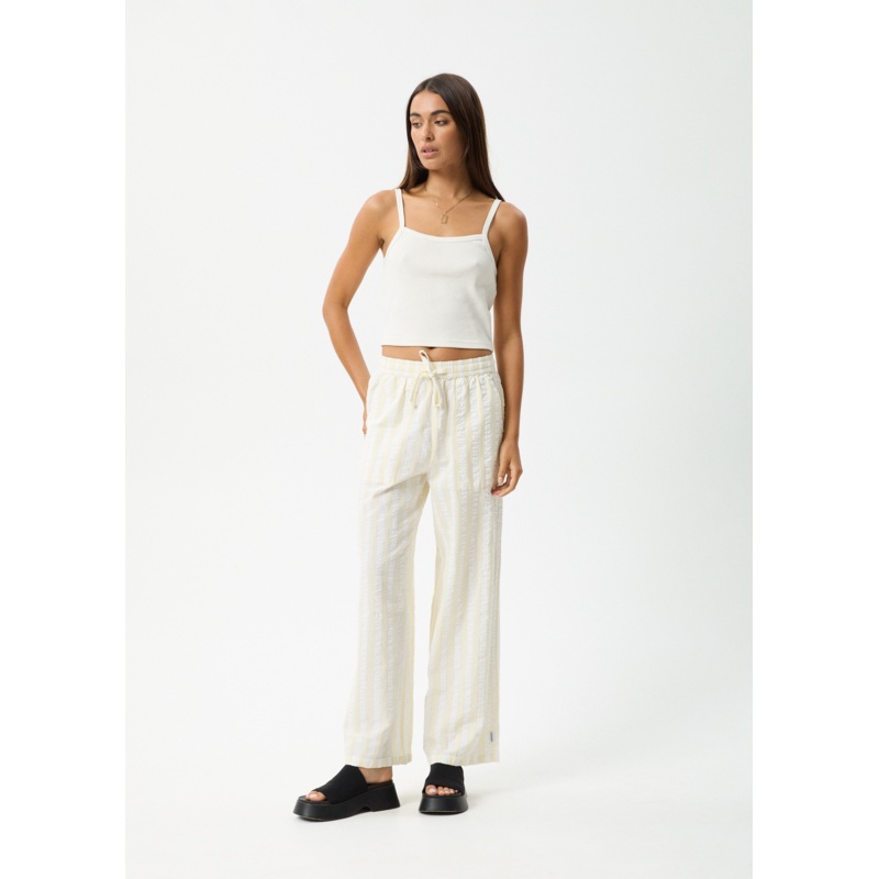 AFENDS Womens Splice – Seersucker Wide Leg Pant – White / Lemongrass