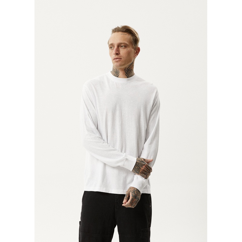AFENDS Mens Essential – Long Sleeve Tee – White
